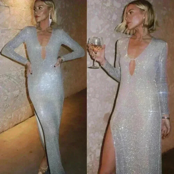 NWT - The Sei - Long Sleeve Sparkly Keyhole Gown in Frost Size Medium - Picture 1 of 11